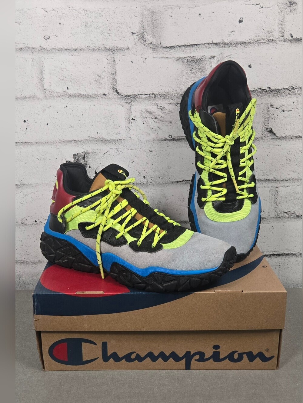 Champion Tank Trail Sneakers Neon Multicolor Leather Shoes Size 9.5
